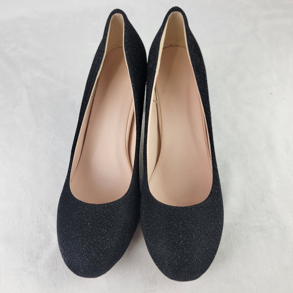 Errid Black Sparkle Round-Toe Pump Block Heel Evening Shoes Size 10.5 Dress - Picture 2 of 8